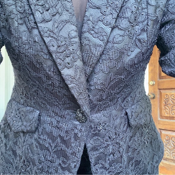 Studio One Vintage Black Beaded Lace Fully Lined Jacket and Matching Pants! - Picture 5 of 14